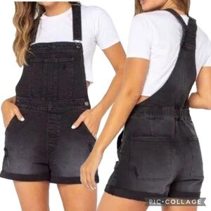 No Boundaries Junior Core Jean Romper Black Denim Overalls Shorts Size M (7–9)